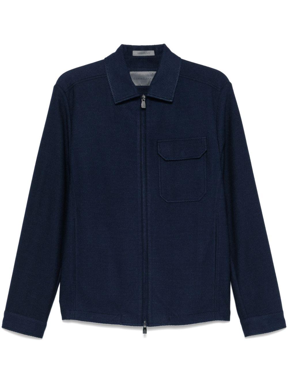 Corneliani メンズ ブルー テクスチャード シャツジャケット ジャケット