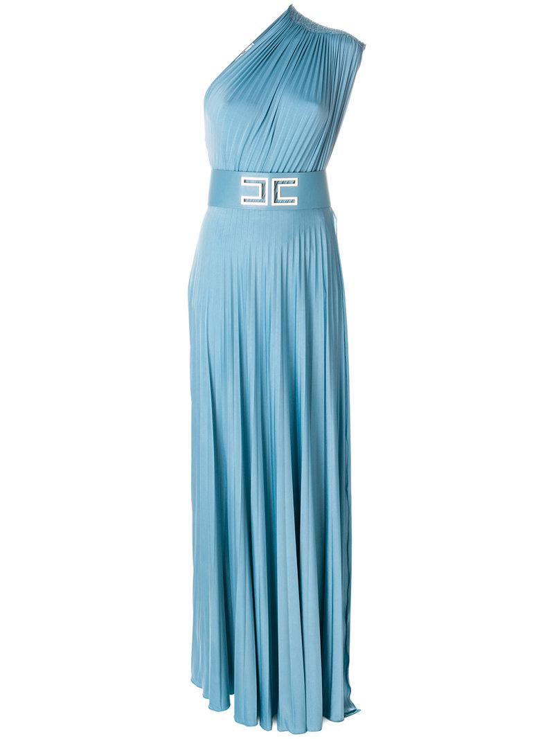 Elisabetta Franchi One Shoulder Pleated Dress in Blue | Lyst Canada