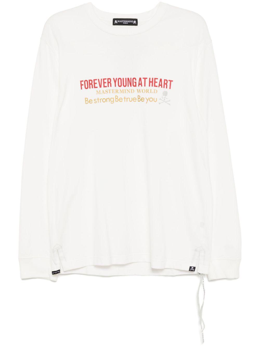 MASTERMIND WORLD メンズ ホワイト スローガン ロングtシャツ Tシャツ