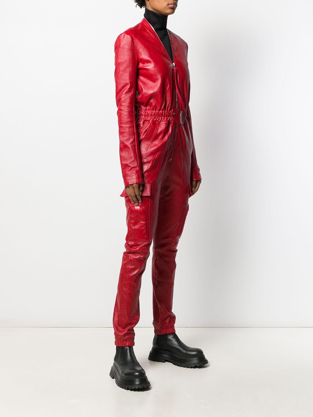 Rick Owens Leather Elasticated Waist Jumpsuit in Red | Lyst Canada