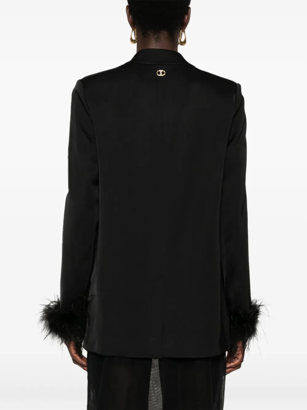Twinset Feather-Trim Satin Blazer in Black Lyst Australia