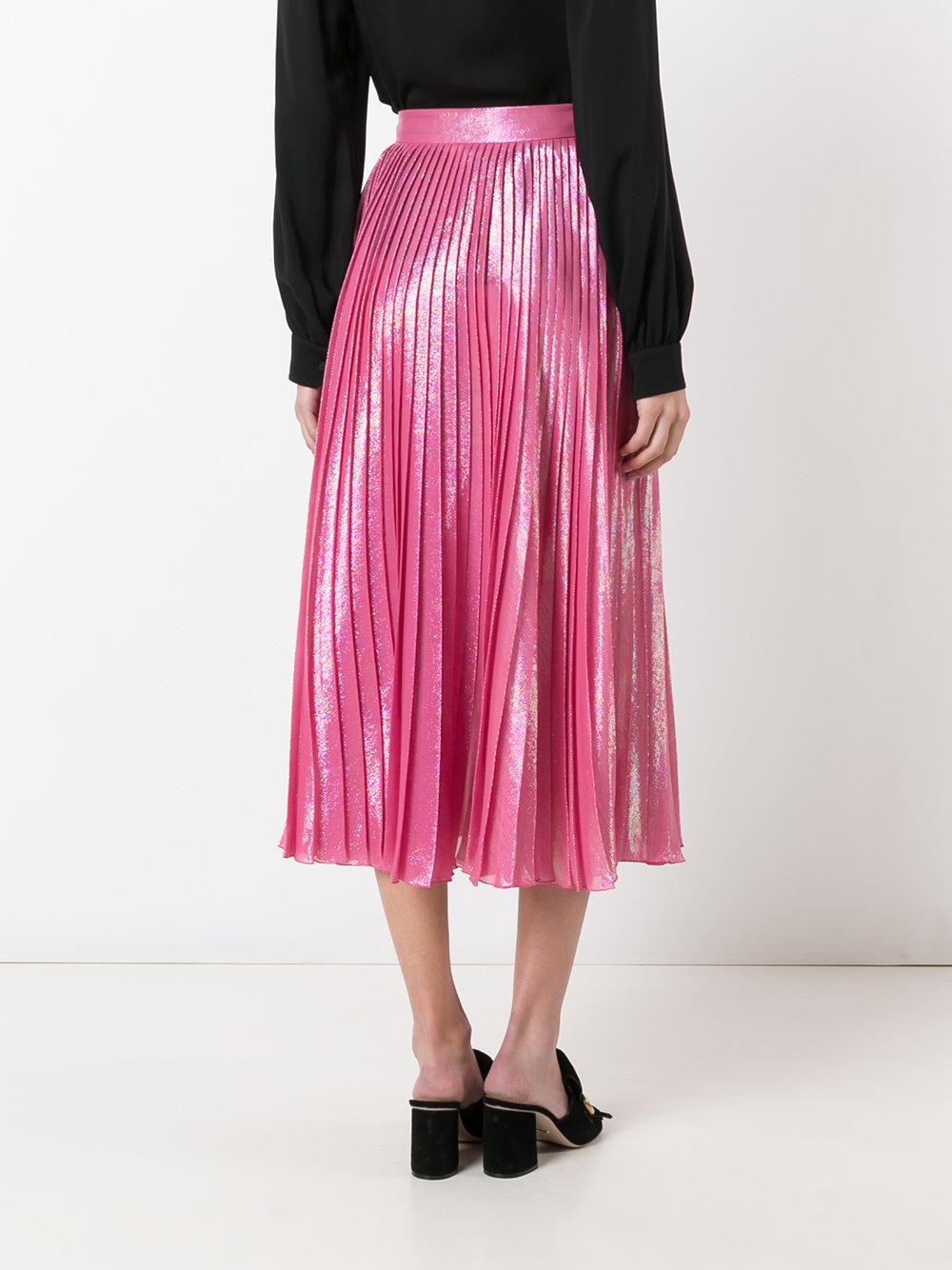 Gucci Pleated Metallic Skirt in Pink | Lyst
