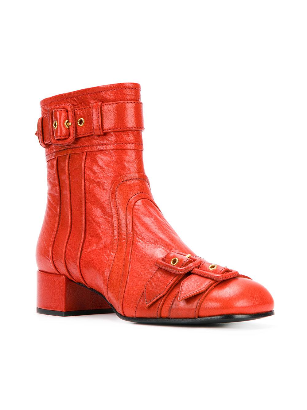 Lyst - Prada Buckled Boots in Red