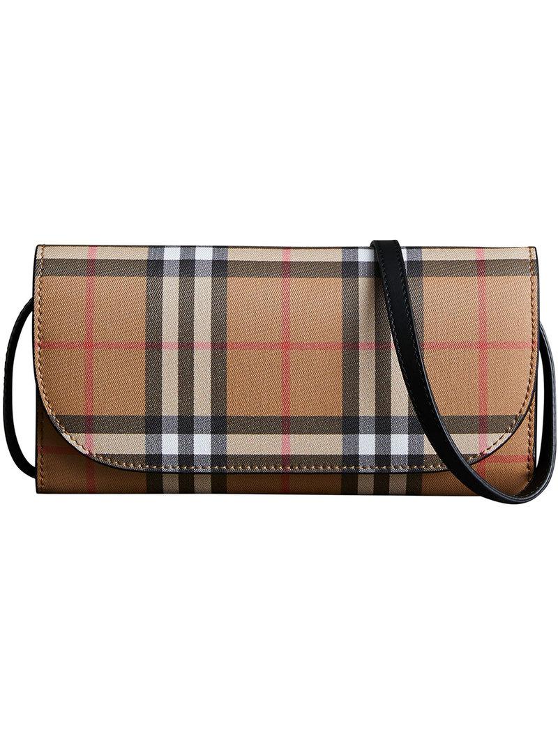 vintage check and leather wallet with detachable strap