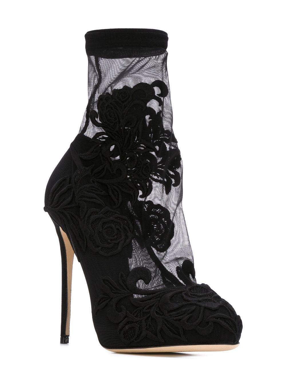Lyst - Dolce & Gabbana Floral Embroidery Sock Booties in Black