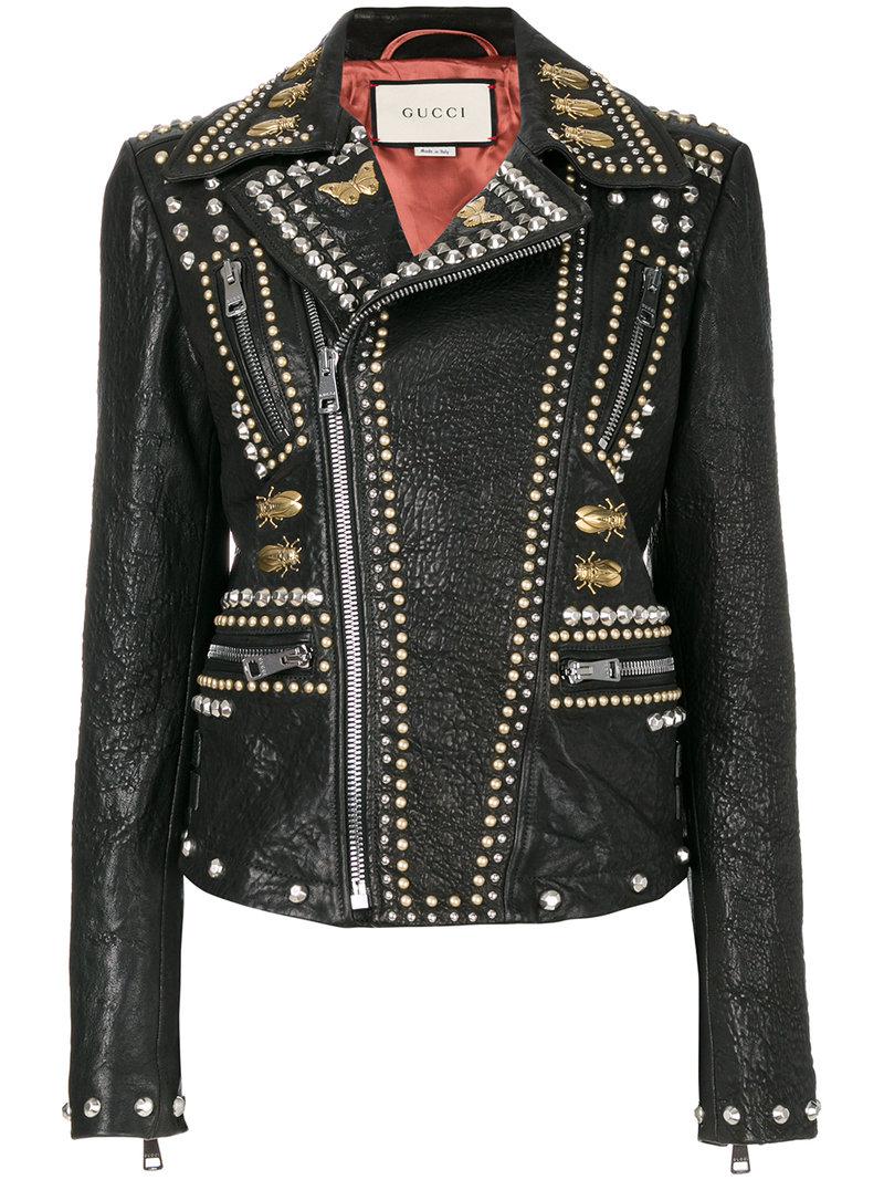 Gucci Leather Studded Biker Jacket in Black - Lyst