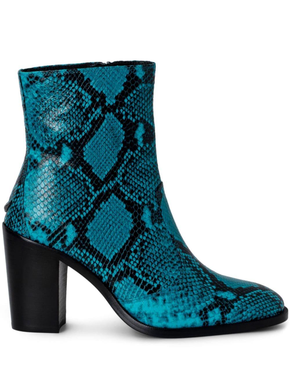 Blue snakeskin booties best sale