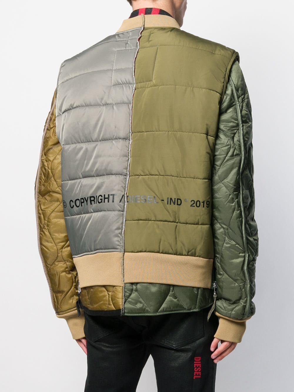 DIESEL W-koslov Panelled Padded Jacket in Green for Men | Lyst
