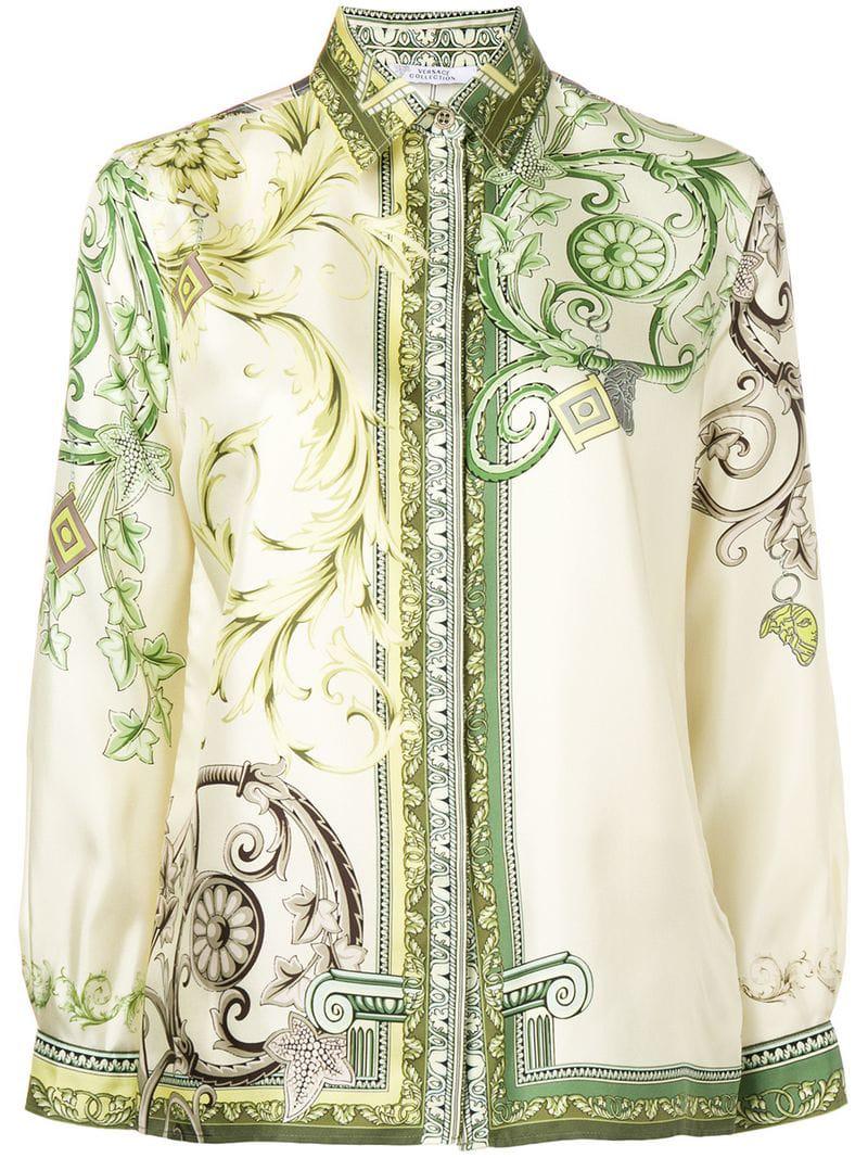 Versace Silk Baroque Print Shirt in Green - Lyst
