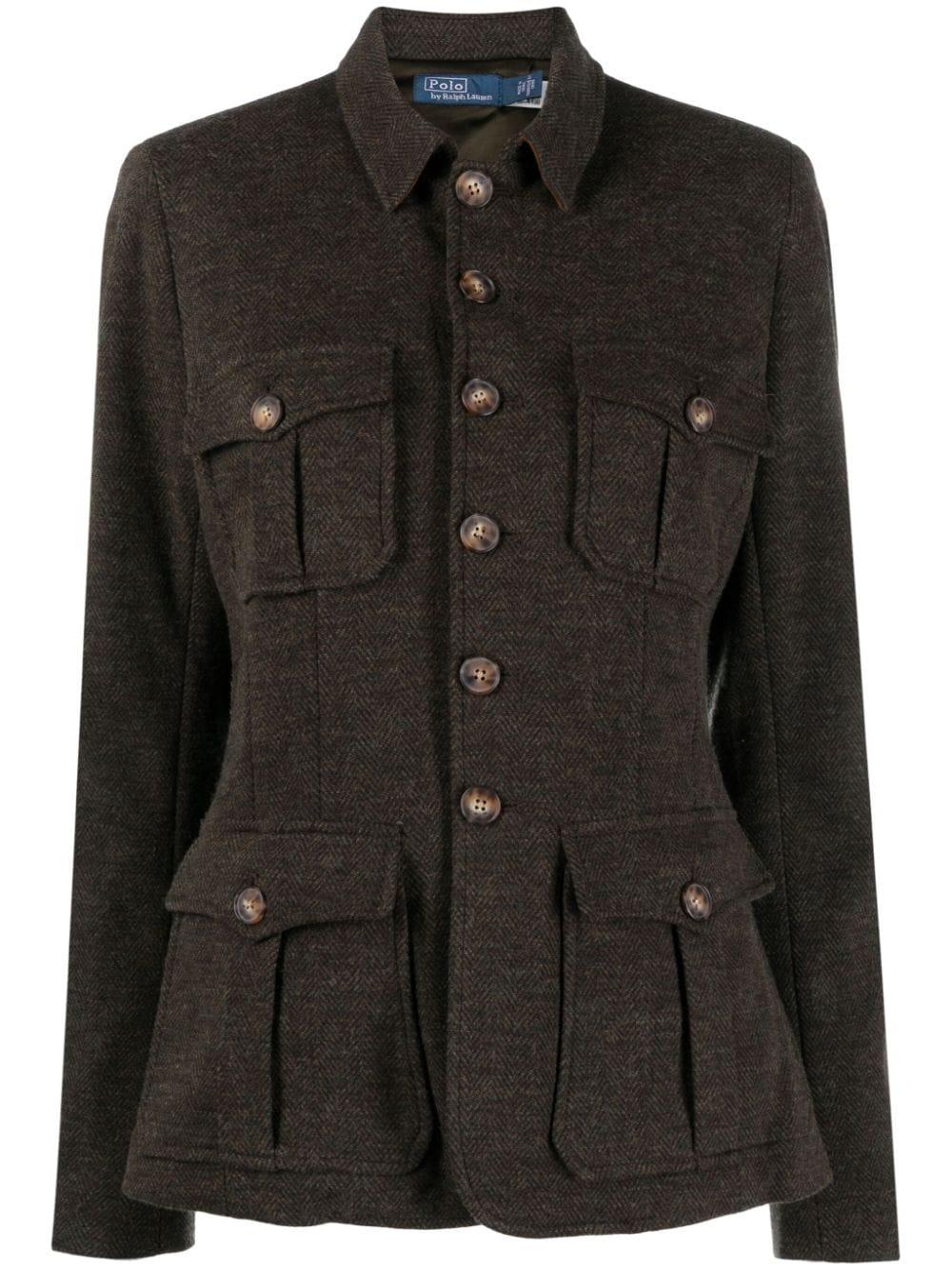 Polo Ralph Lauren Cotton-wool Herringbone Shirt Jacket in Black | Lyst