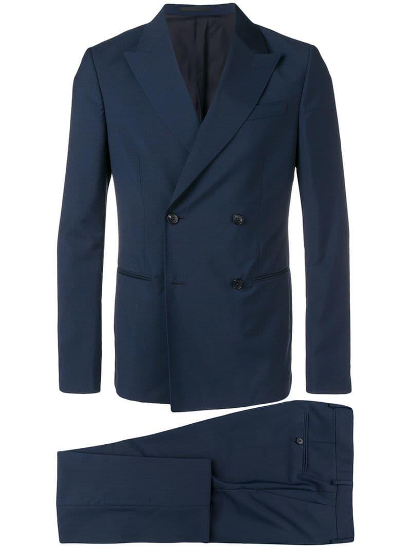 Z Zegna Wool Double-breasted Suit in Blue for Men - Lyst