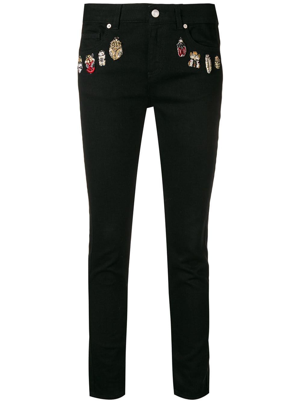 Alexander McQueen Denim Embroidered Details Skinny Jeans in Black - Lyst