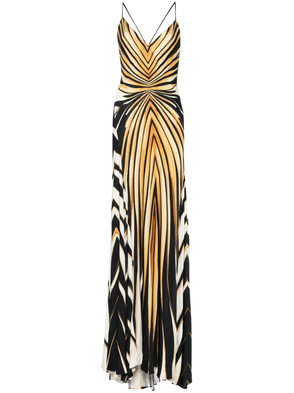 Roberto Cavalli Ray Of-Print Maxi Dress in Metallic Lyst UK