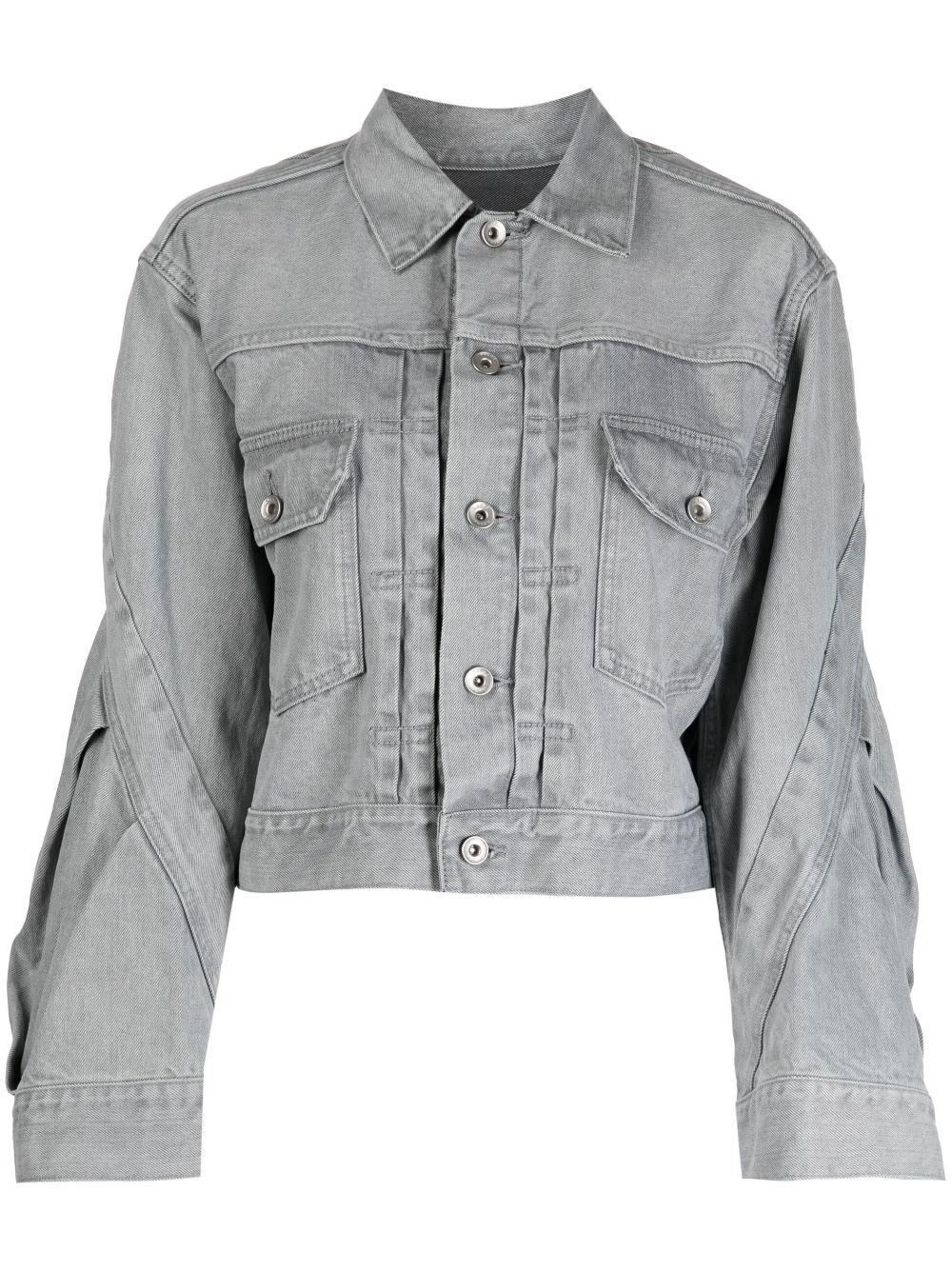 Sacai Flared-sleeve Cropped Denim Jacket in Gray | Lyst