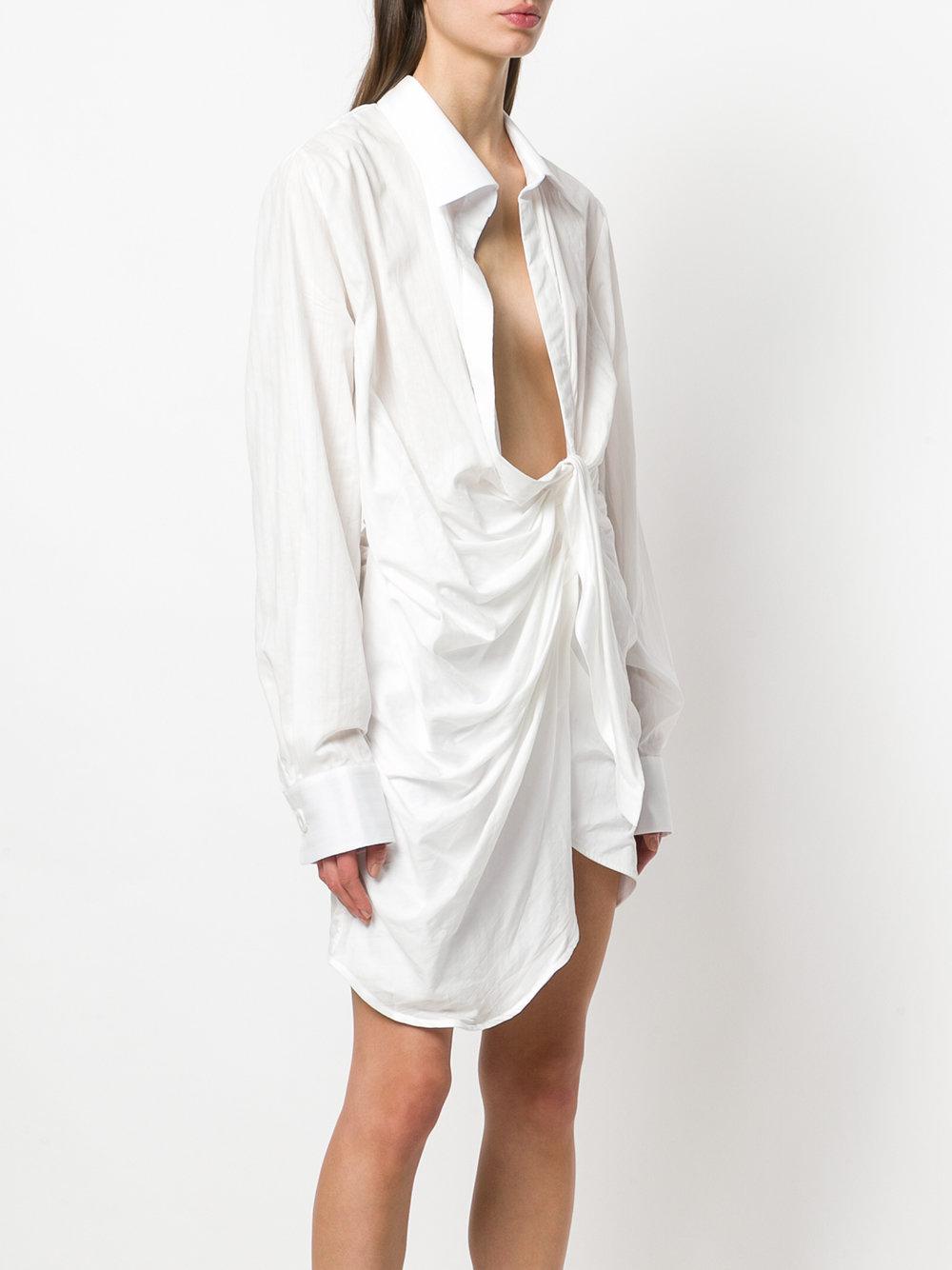 white draped shirt dress