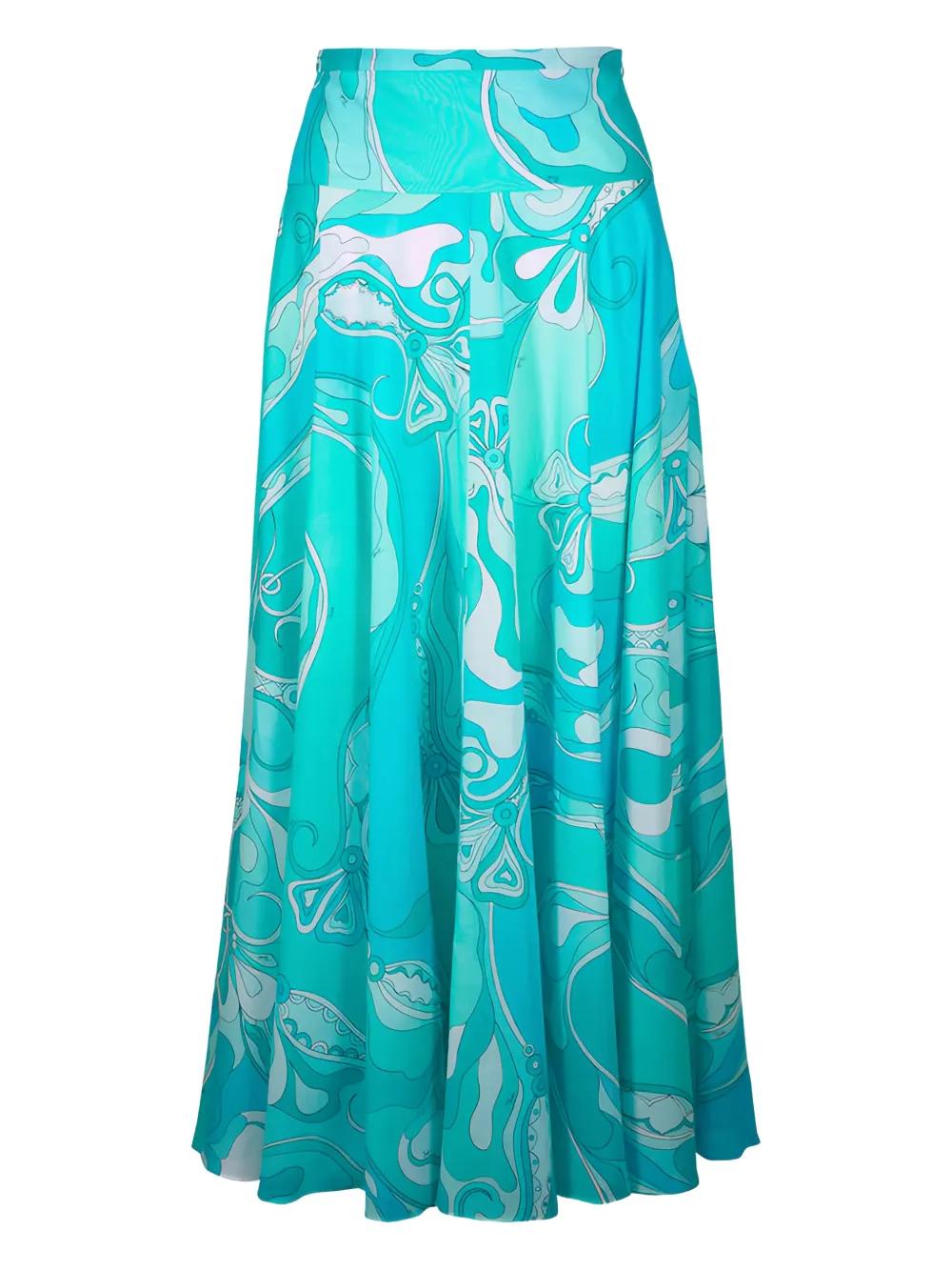PUCCI Orchidee-Print Long Skirt in Blue | Lyst