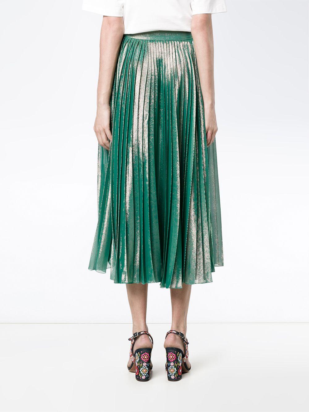 Gucci Pleated Metallic Skirt in Green | Lyst