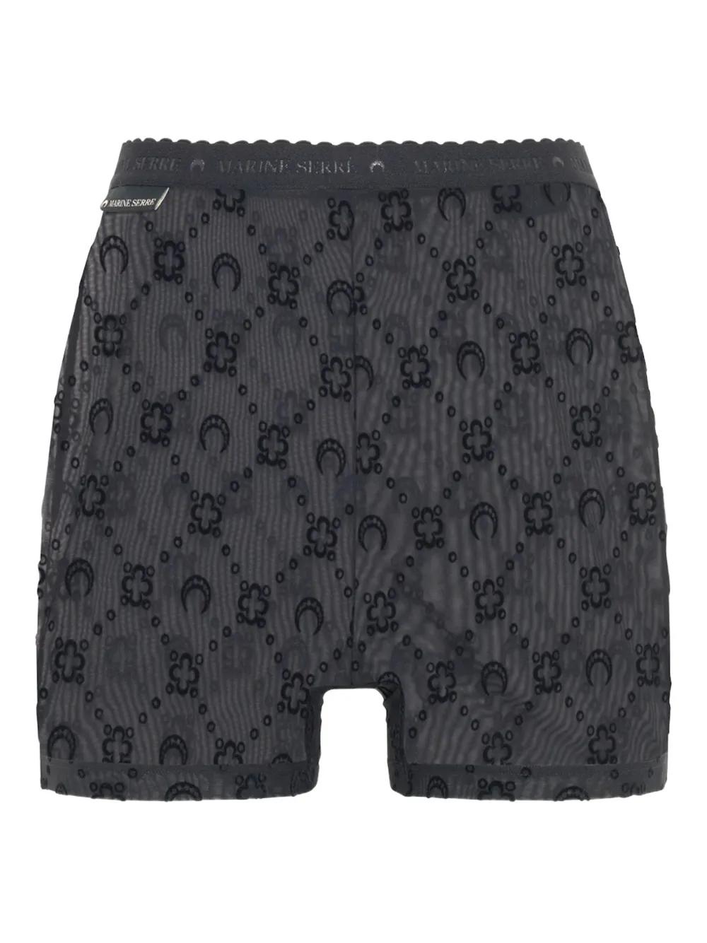パンツ MARINE SERRE Women Shorts  Burmudas UPA001 Black Recycled Moon Jersey Mini Shorts • Marine Serre
