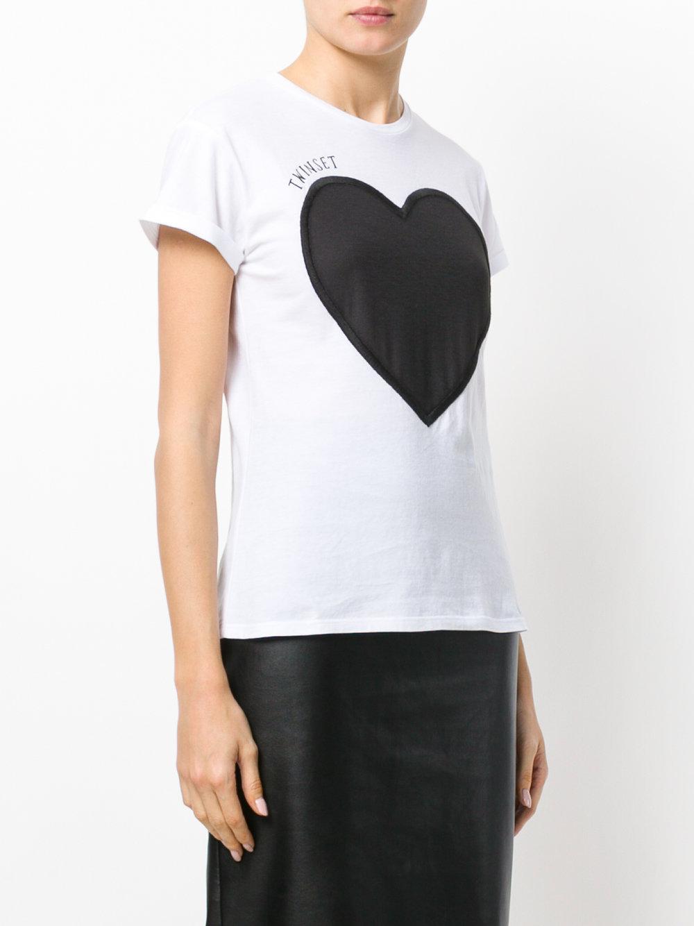 Twin Set Cotton Heart Print T-shirt in White - Lyst