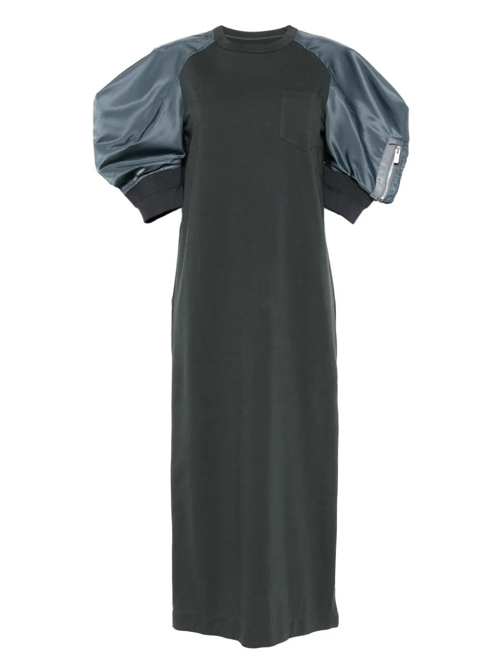 【sacai】 ブラック Spun Organza & Cotton Jersey ワンピース Black Spun Organza & Cotton Jersey Midi Dress by sacai on Sale