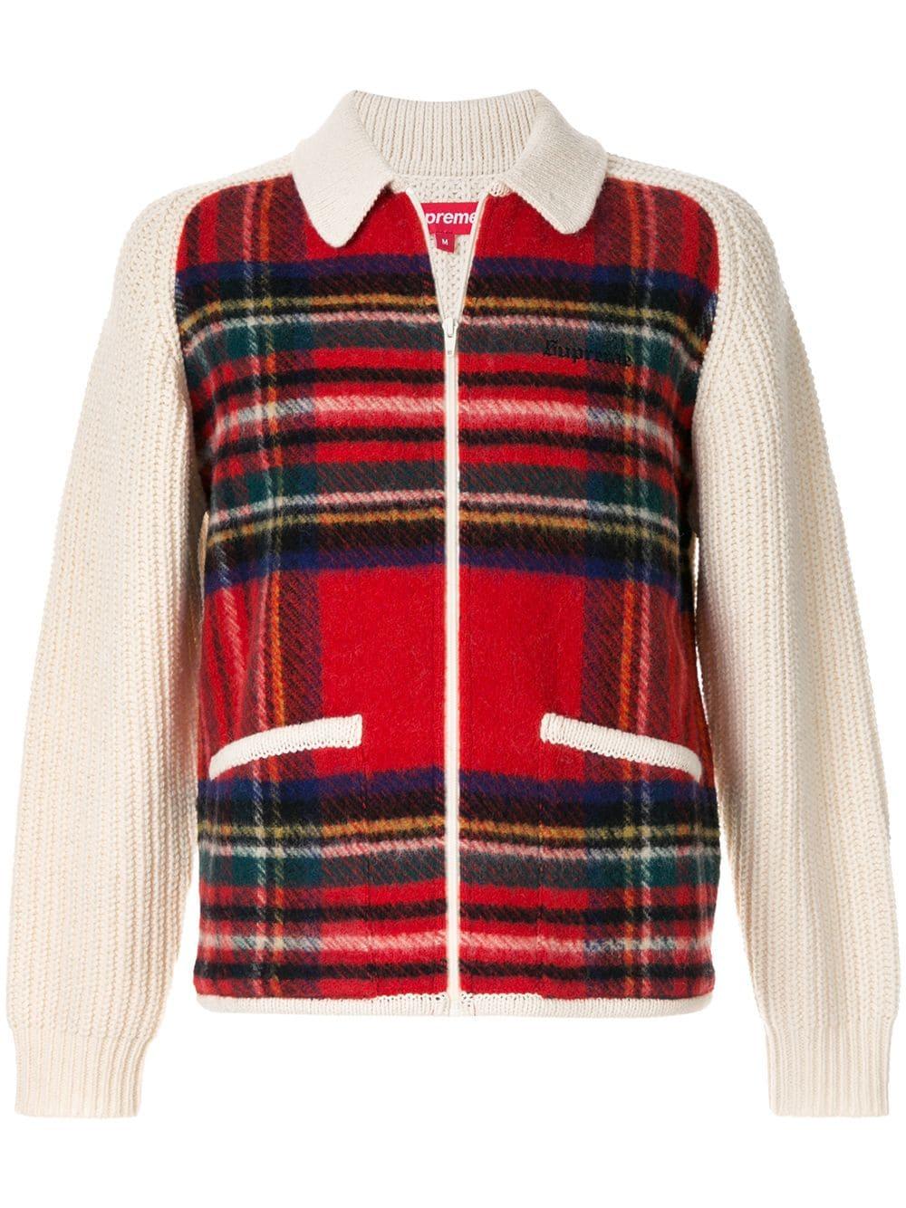 Supreme Wool Plaid Front Zip-up Jumper in White for Men | Lyst