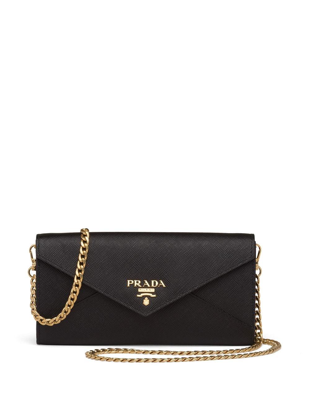 Prada Rectangular Logo Clutch Bag Black in Calfskin with Gold-tone - US