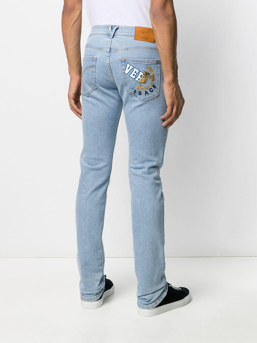 Versace Denim Medusa Logo Patch Skinny Jeans in Blue for Men | Lyst