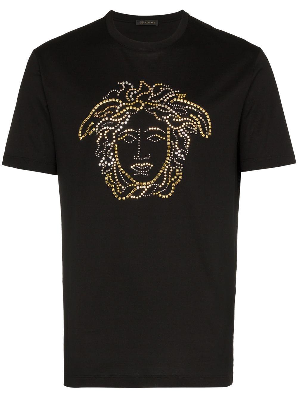 præmedicinering Forbedring indkomst Versace Medusa Crystal Stud Embellished Cotton T Shirt in Black for Men |  Lyst