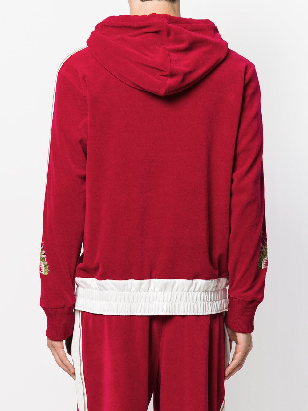Gucci Dragon Appliqué Velvet Hoodie in Red for Men Lyst
