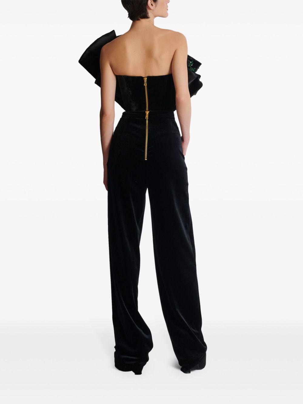 Balmain レディース ブラック プリント ベルベット パンツ