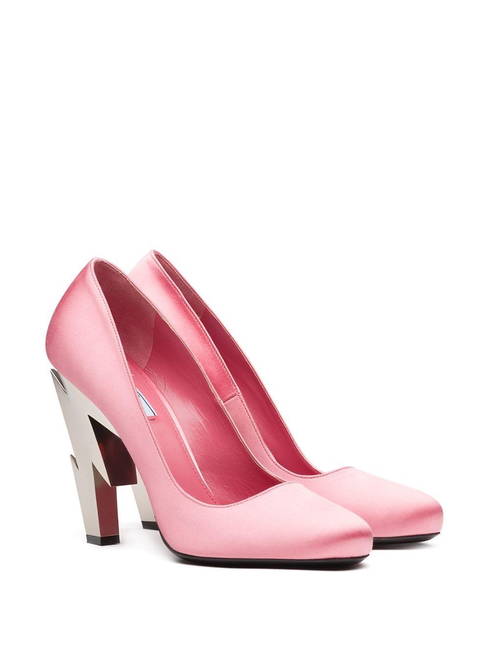 Prada Lightning-bolt Heel Satin Pumps in Pink | Lyst