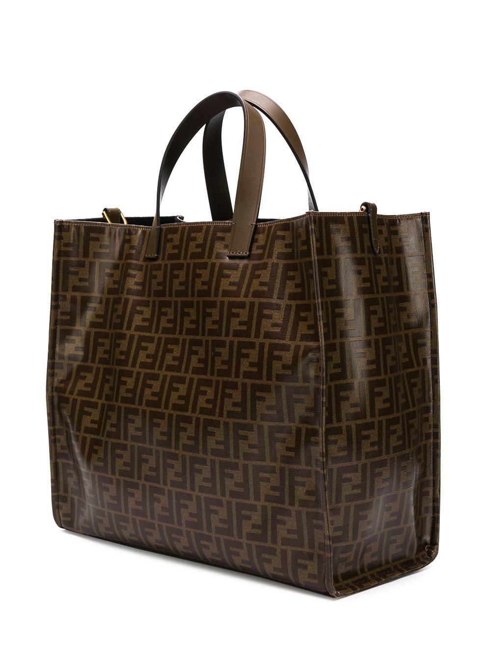 Fendi Leather Mania Brown And White Large Logo Print Tote Bag Lyst