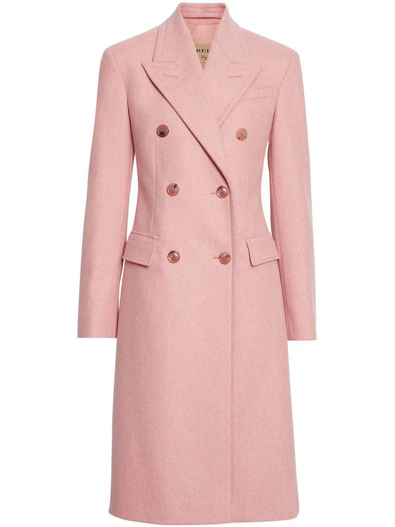 Burberry Doublebreasted Wool Tailored Coat in Pink Save 40 Lyst