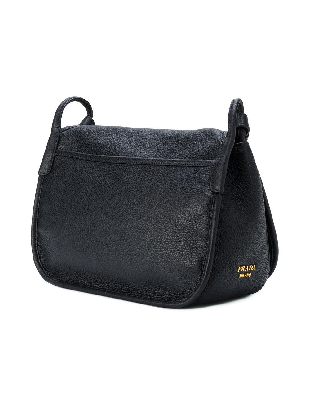 Prada Leather Embossed Logo Shoulder Bag in Black Lyst