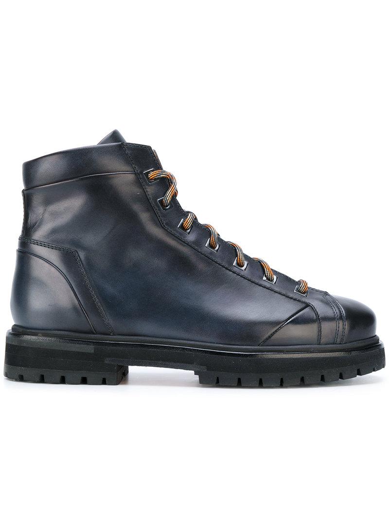 Santoni Leather Hiking Boots in Blue for Men - Lyst