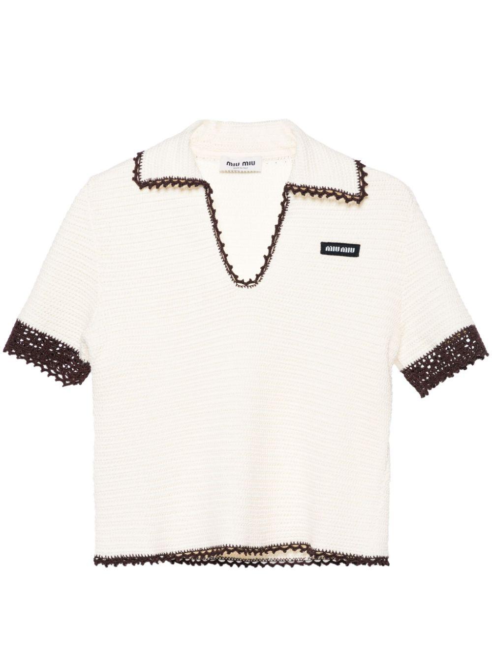 Miu Miu Contrasting-trim Crochet Knitted Top in White | Lyst