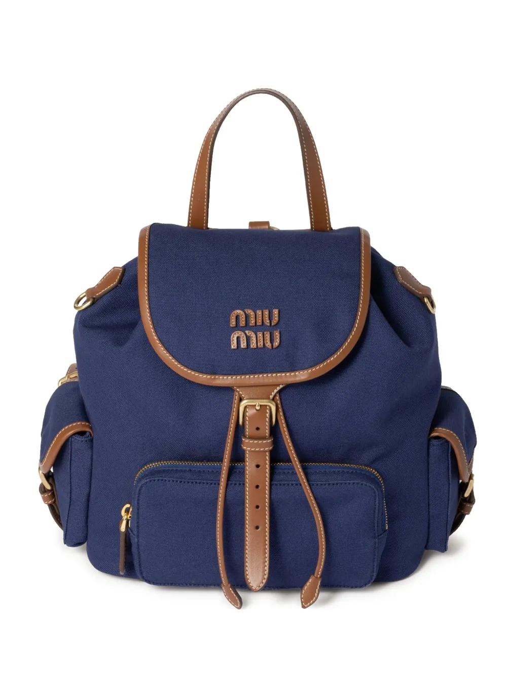 Miu Miu Logo-Lettering Backpack in Blue | Lyst