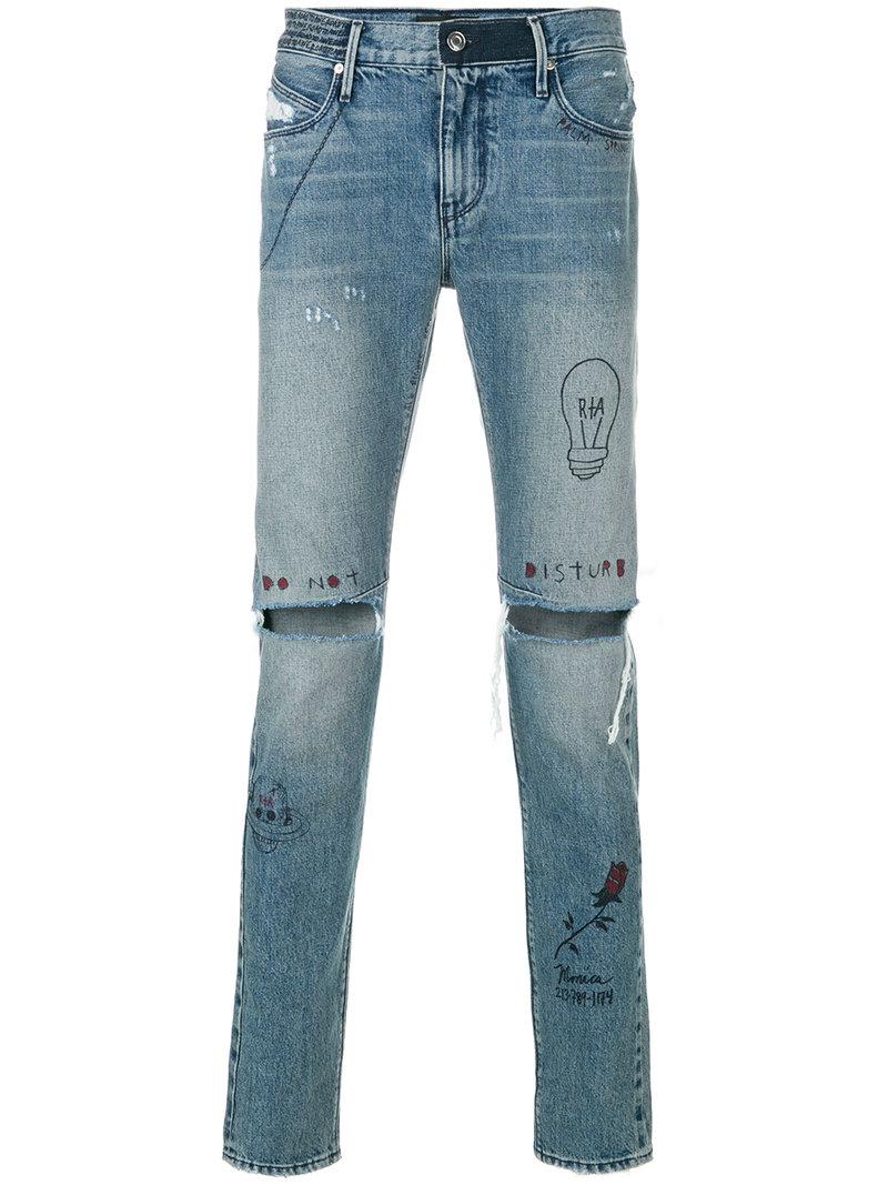 RTA Denim Distressed Drawn On Jeans in Blue for Men - Lyst