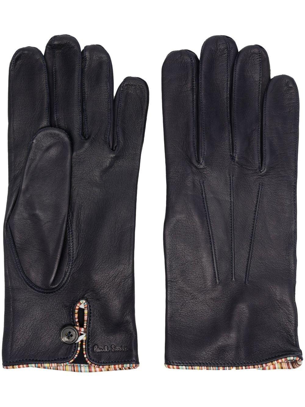 Paul Smith Signature Stripe-trimmed Leather Gloves in Black for Men | Lyst