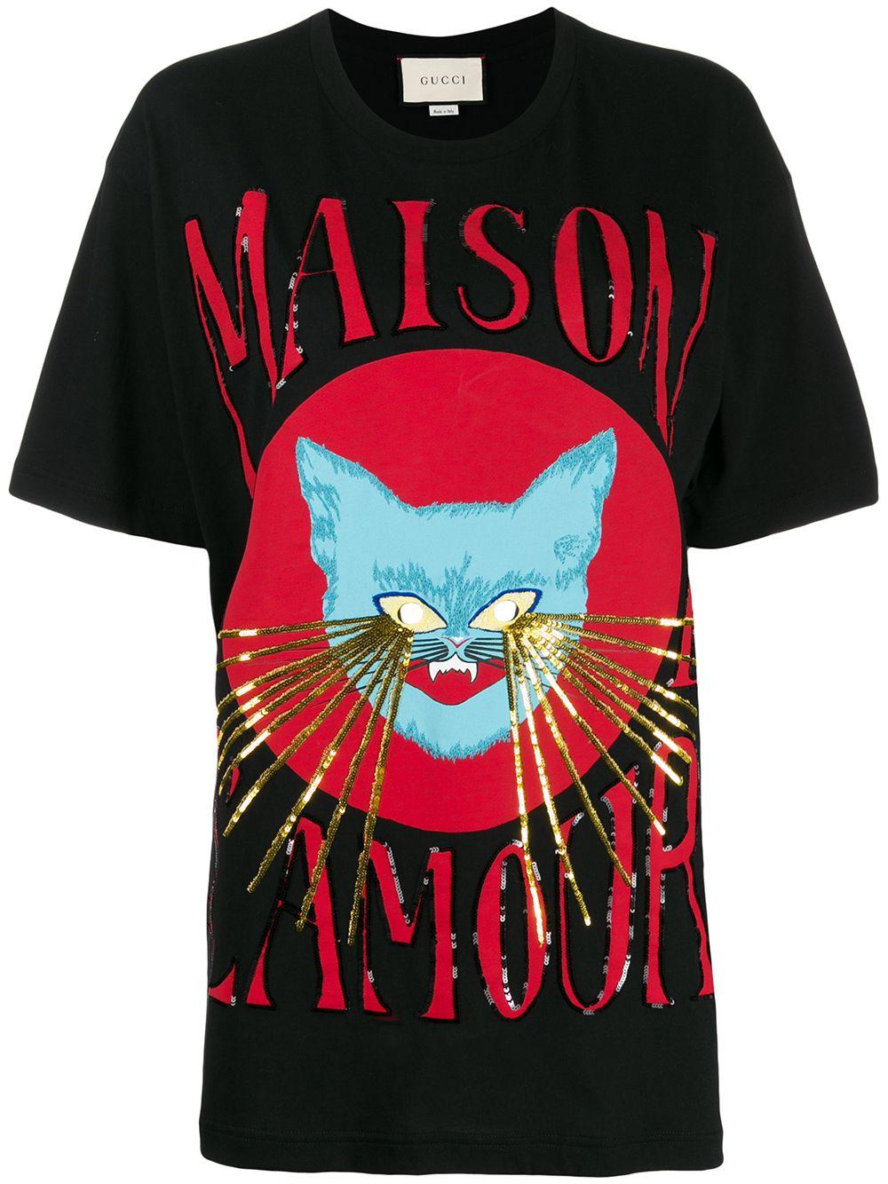 Gucci Maison De L'amour Cat Print T-shirt in Black | Lyst