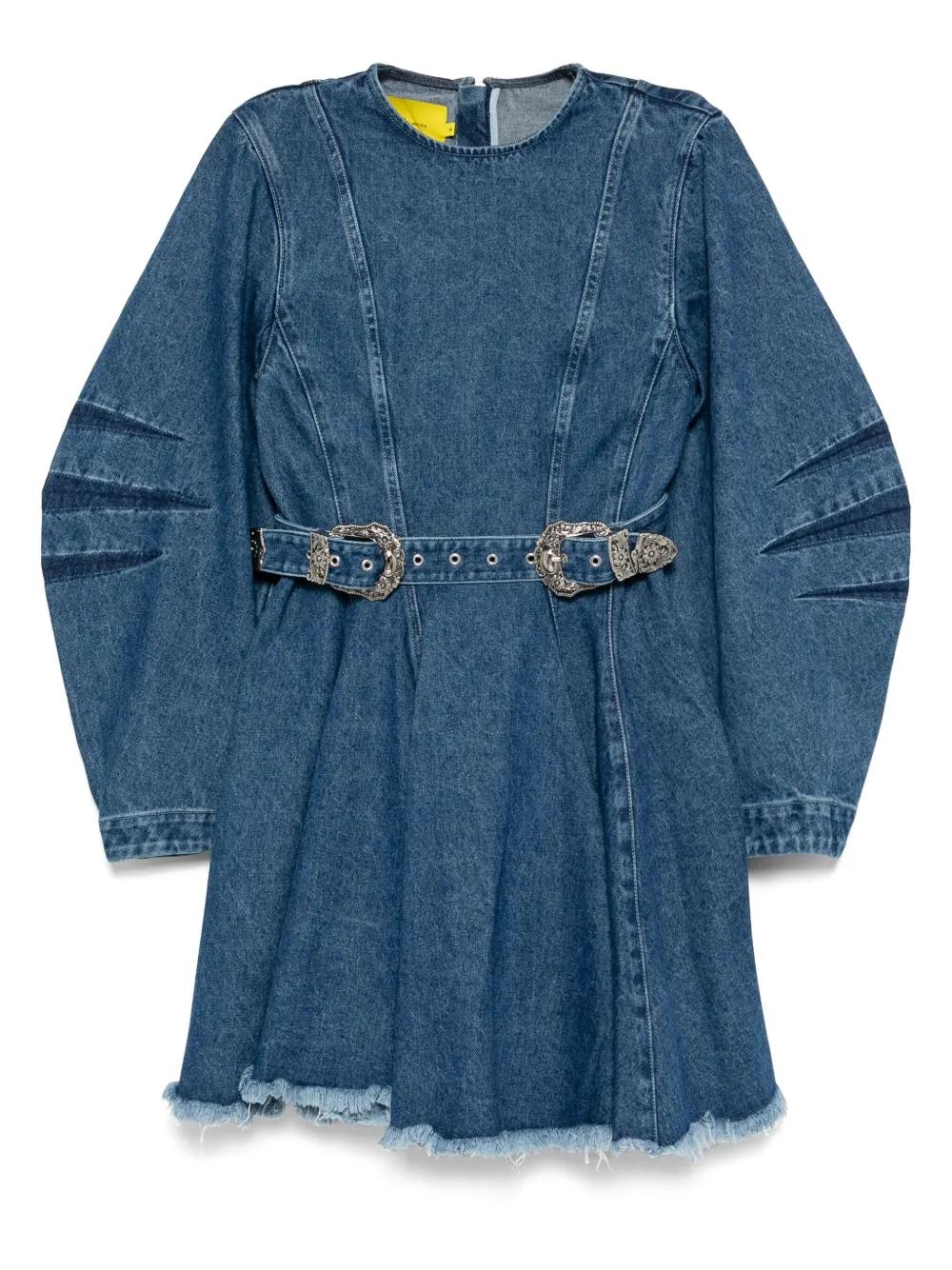 Marques Almeida Denim Dress Denim T-Shirt Dress With Flower Embroidery
