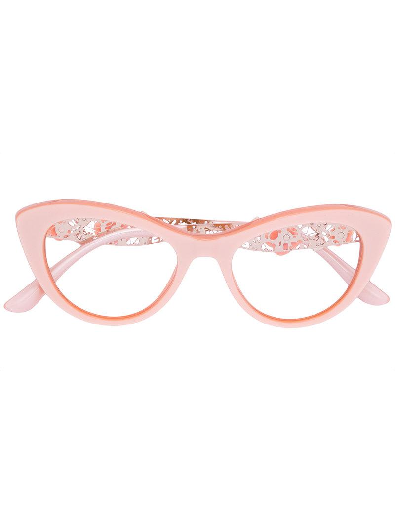 Dolce & Gabbana Flower Embellished Cat Eye Glasses in Pink | Lyst