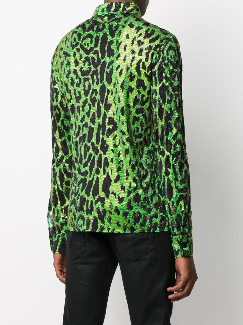 Versace Rhinestone Leopard Print Shirt in Green for Men | Lyst