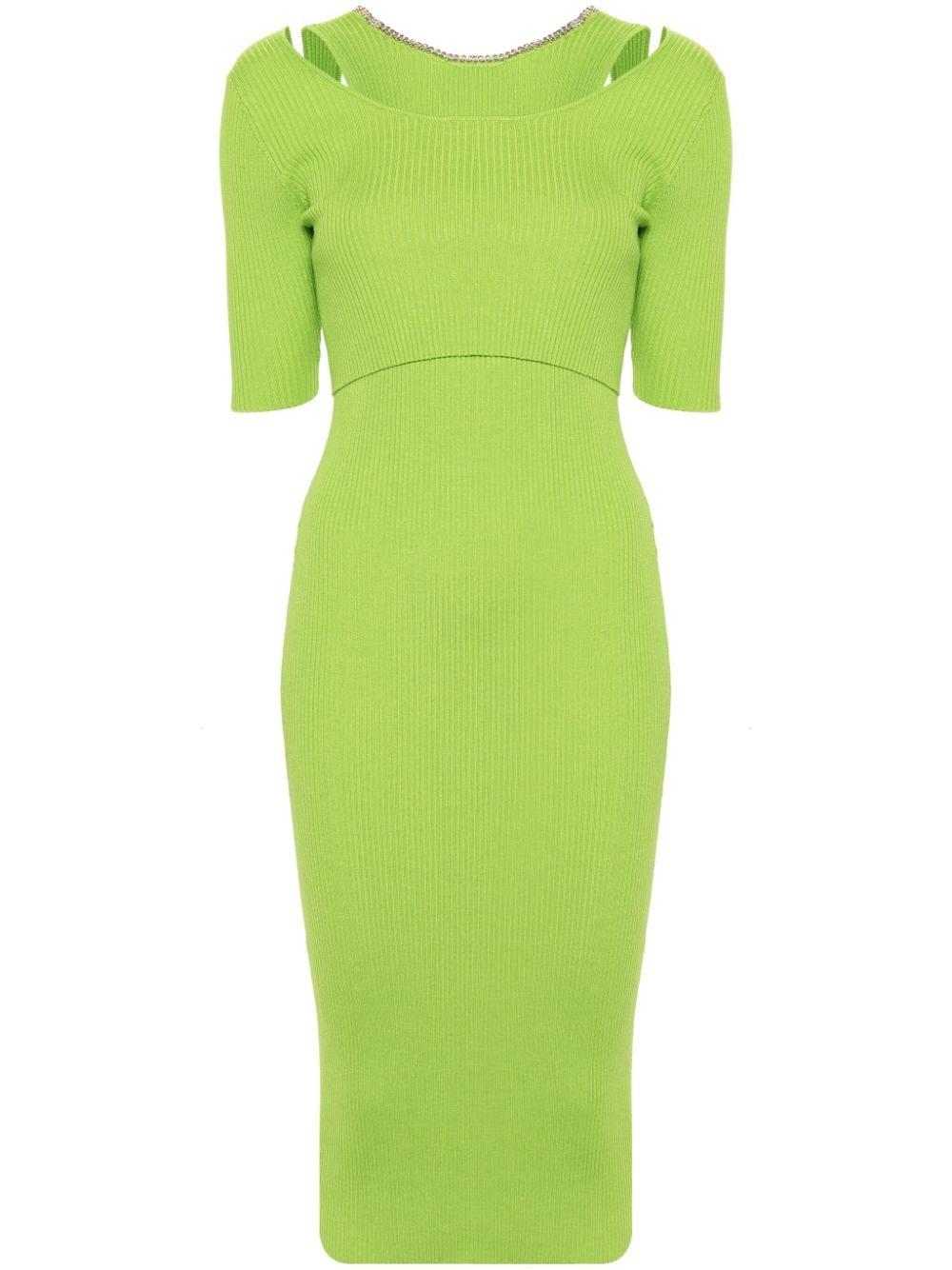 Liu Jo Ribbed-knit Cut-out Dress in Green | Lyst
