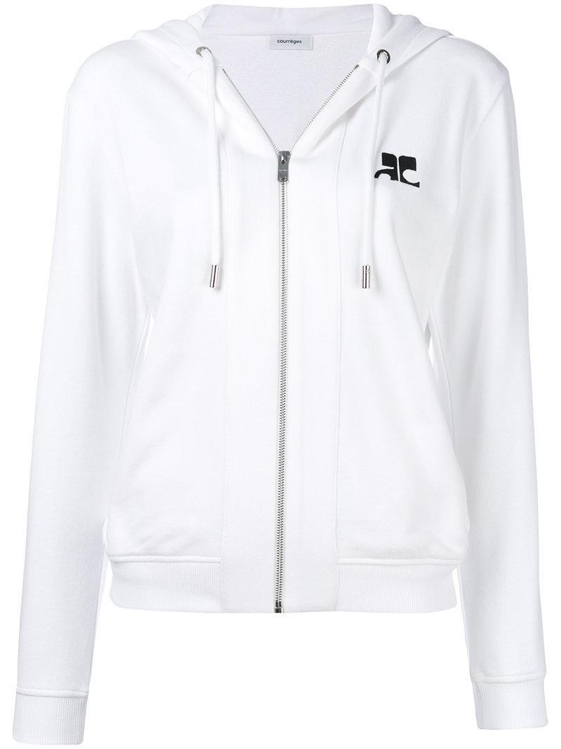 Download Courreges Cotton Front Zip Hoodie in White - Lyst
