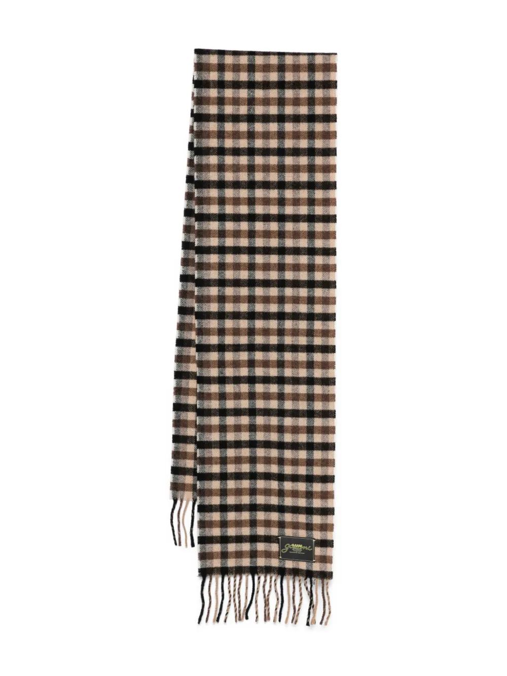 【送料&関税込】Ganni Plaid Scarf GANNI logo-appliqué patterned-intarsia Scarf | Red | FARFETCH EG