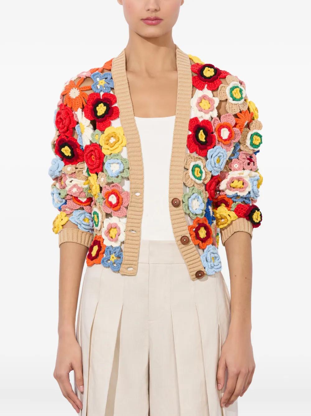 Alice + Olivia Bradley Cropped Floral Crochet Cardigan in White | Lyst