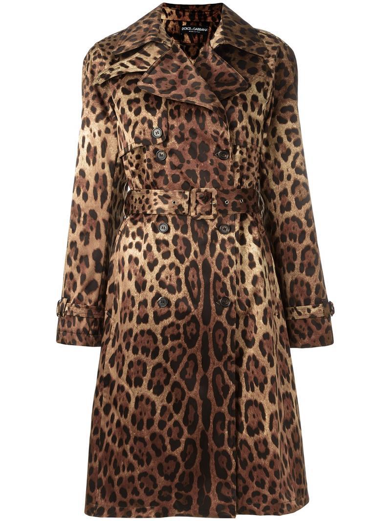 Dolce & Gabbana Leopard Print Trench Coat in Brown | Lyst