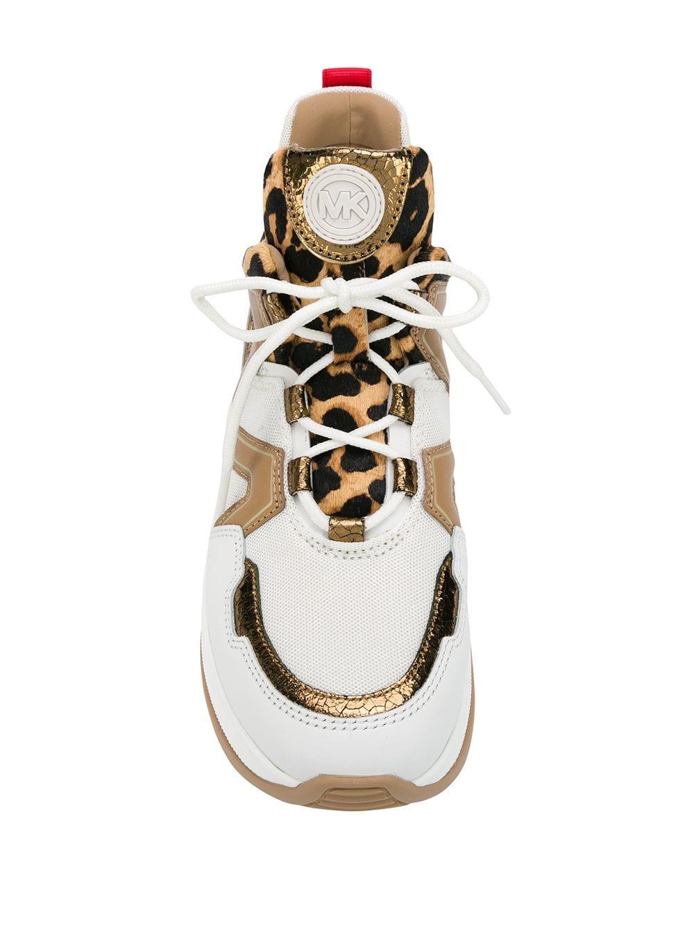 Michael Kors Olympia Leopard Calf Hair And Leather Trainer in White | Lyst