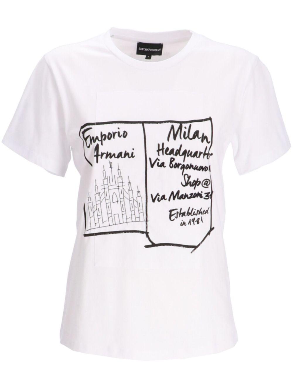 Emporio Armani レディース ホワイト Illustration-print T-shirt トップス